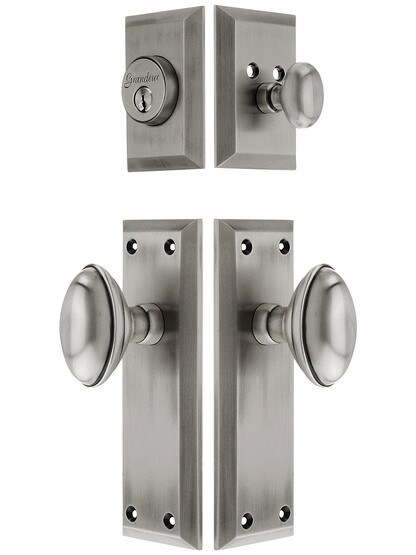 Grandeur Fifth Avenue Entry Set, Keyed Alike with Eden Prairie Knobs in Antique Pewter.